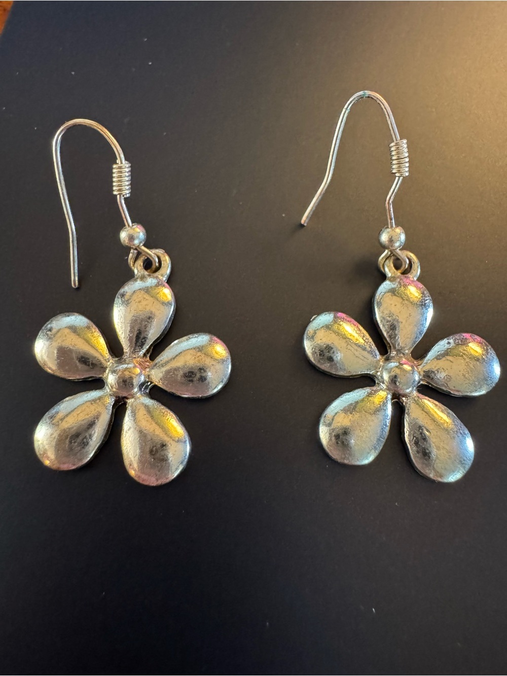 Gold Tone Flower Dangle Earrings
